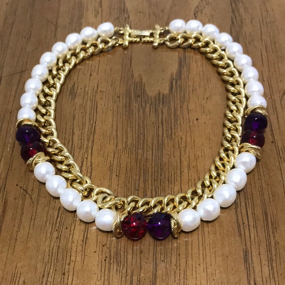 Macy's Jewelry - Macy’s Pearl & Glass Bead Gold Tone Necklace.